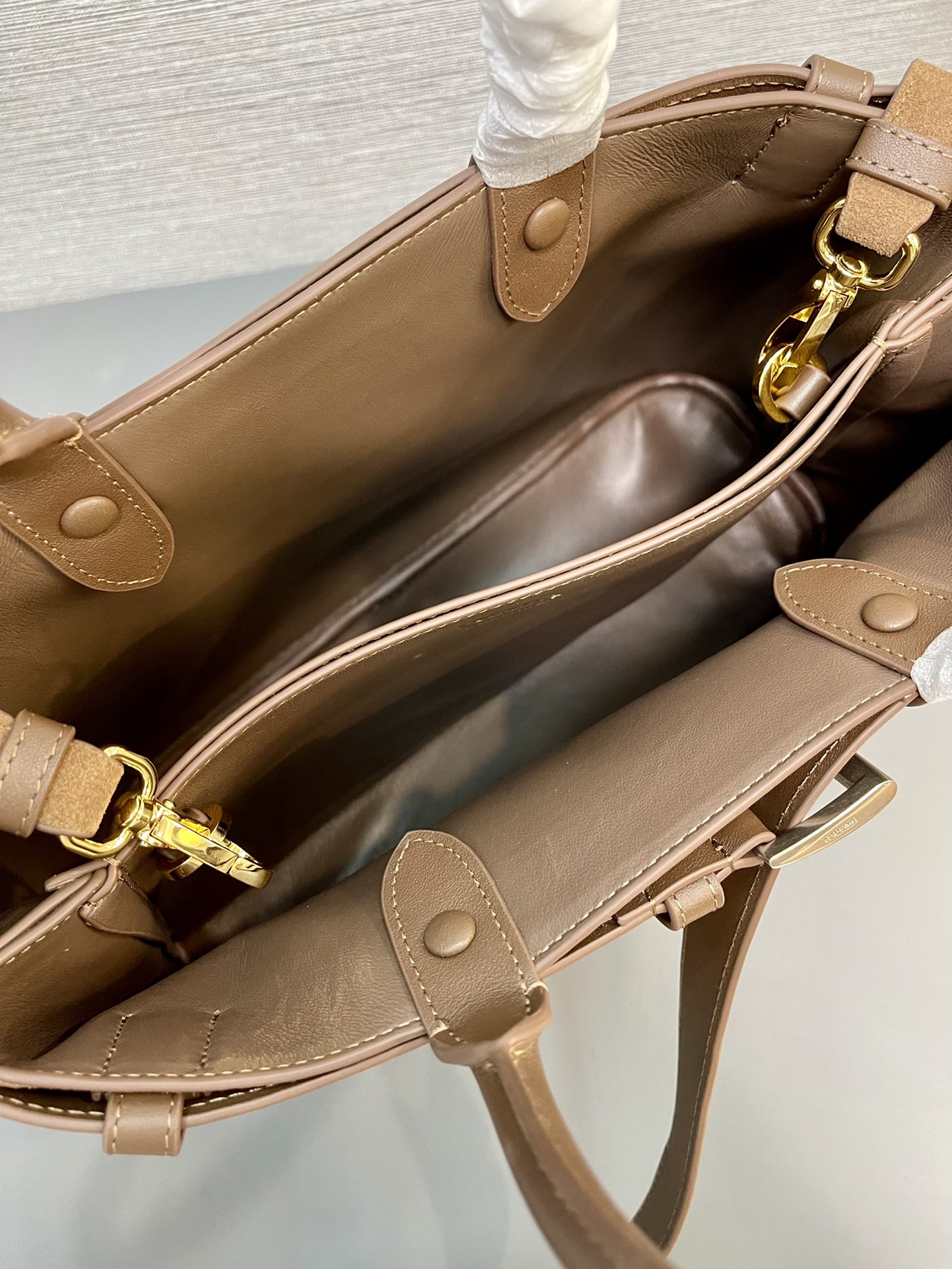 DoubleBag ショルダーバッグ 鹿革 35CM 大容量 3室構造 フロントロゴ