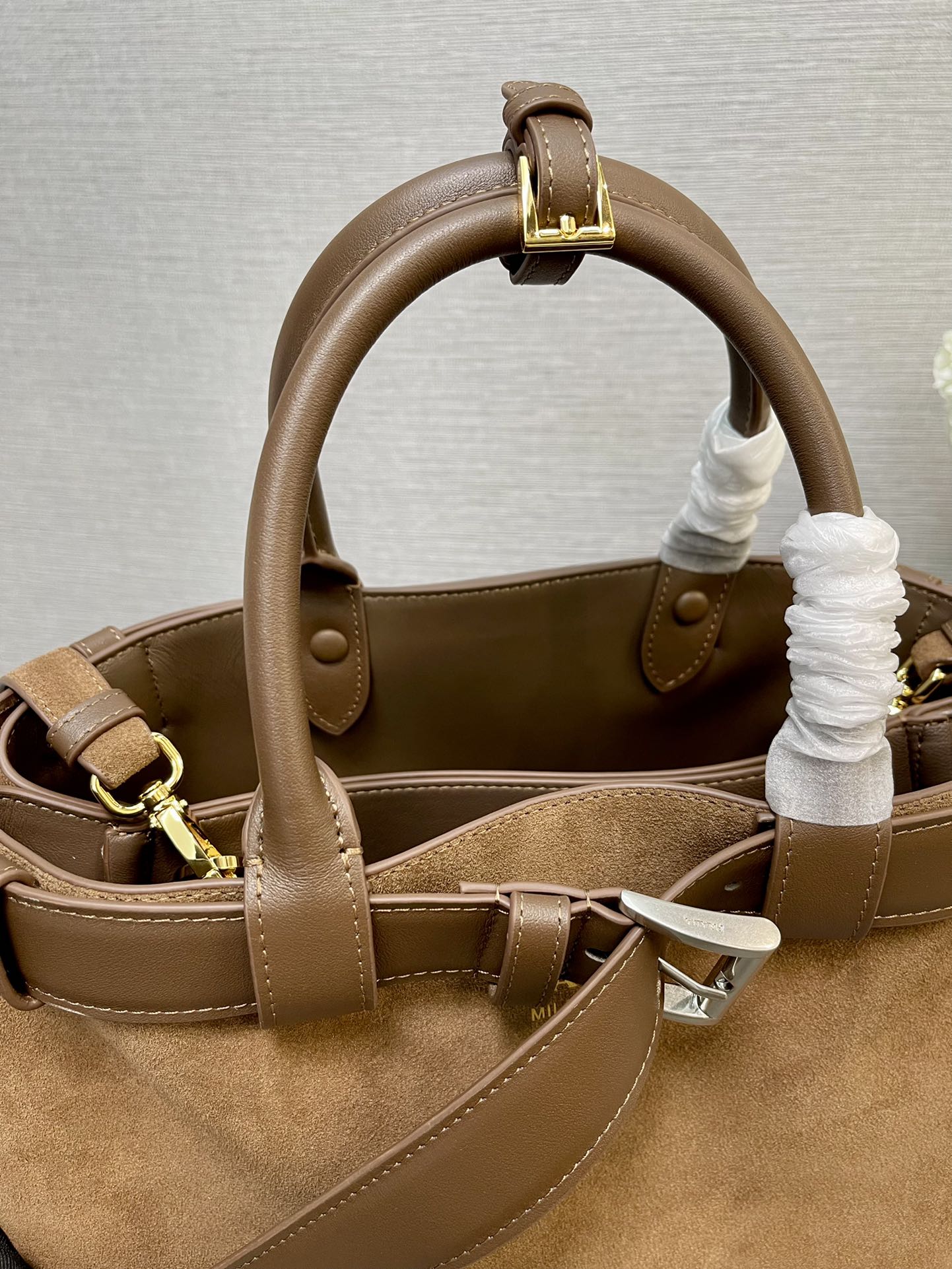 DoubleBag ショルダーバッグ 鹿革 35CM 大容量 3室構造 フロントロゴ