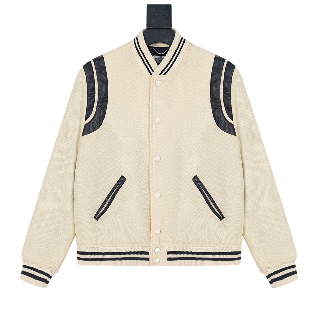 White Baseball Jacket: High-Quality Fabric, Detailed Design, Unisex, Cozy Fit - 图片 1
