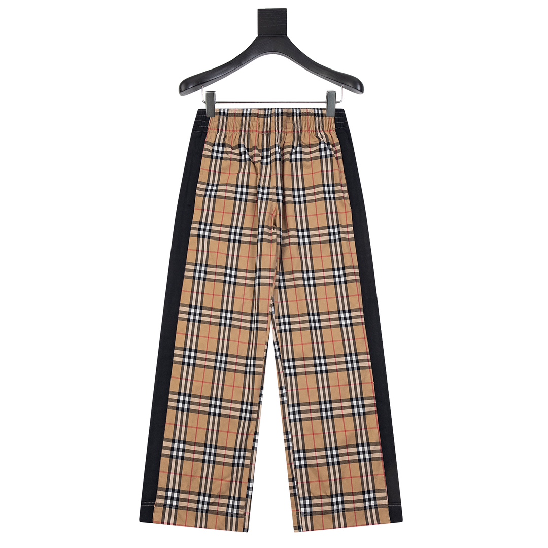 Burberry Clothing Pants & Trousers Black Khaki Lattice Cotton Stretch Summer Collection Wide Leg