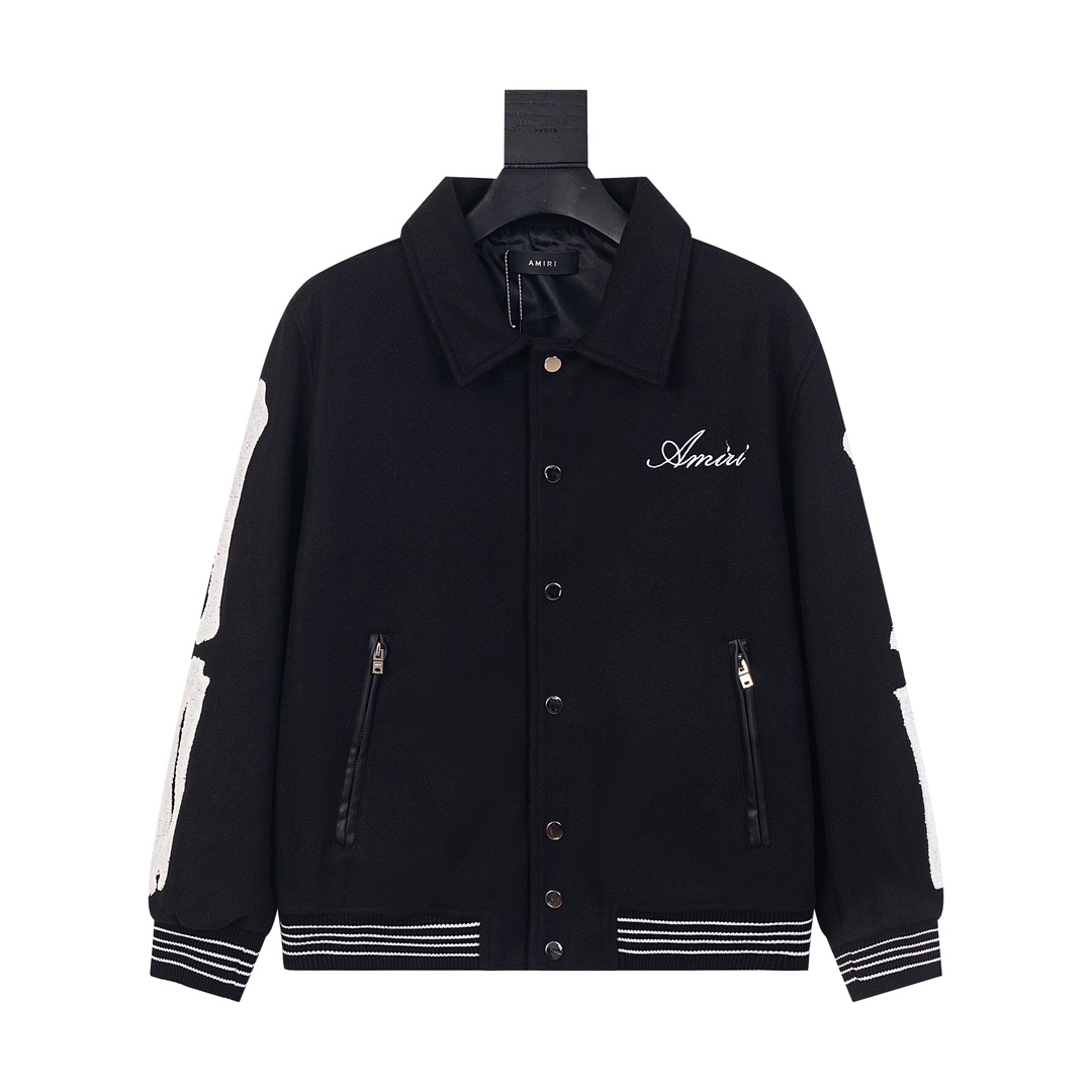 Fashion-Forward Ami Baseball Jacket with Unique Design in Black and Wine Red