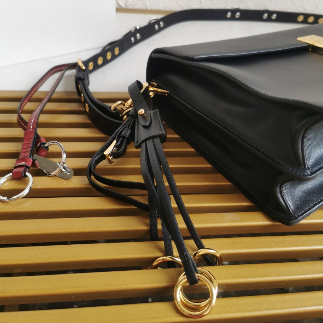 Prada 1BD378 Soft Sound Large Black Leather Shoulder Bag with Charms 5 a1743312136732 0668