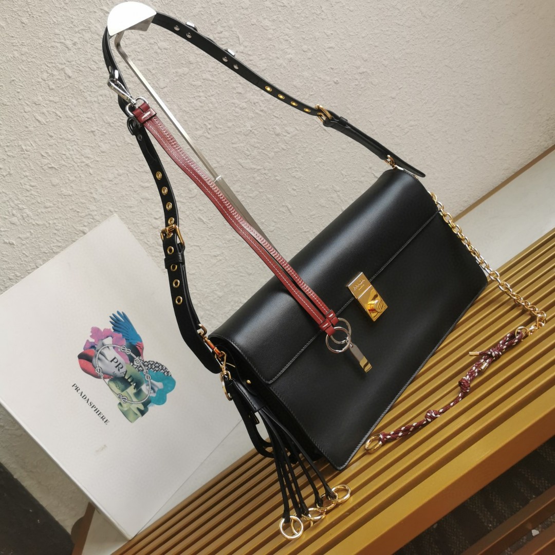 Prada 1BD378 Soft Sound Large Black Leather Shoulder Bag with Charms 2 a1743312136736 5626