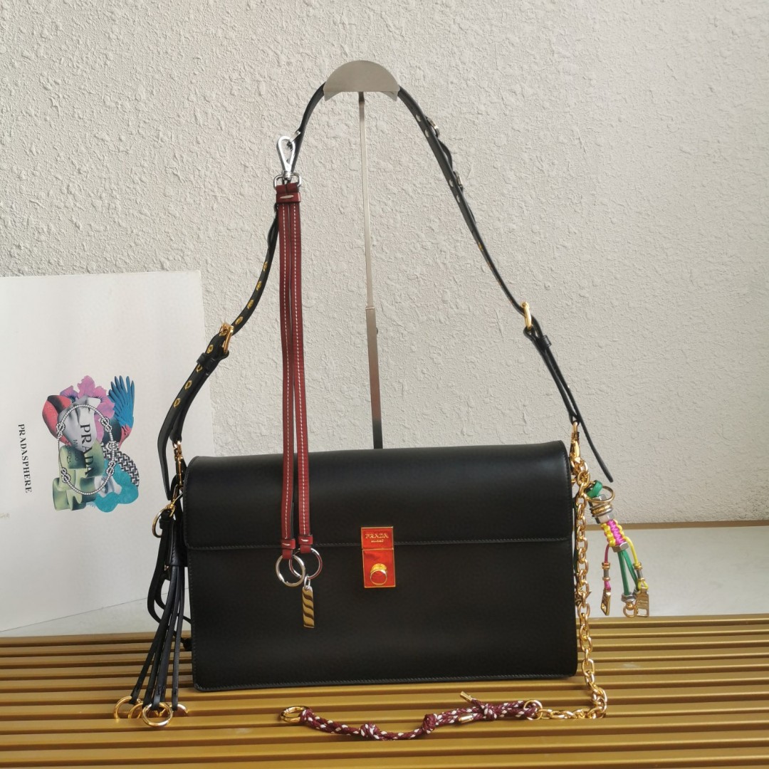 Prada 1BD378 Soft Sound Large Black Leather Shoulder Bag with Charms 1 a1743312136739 7525