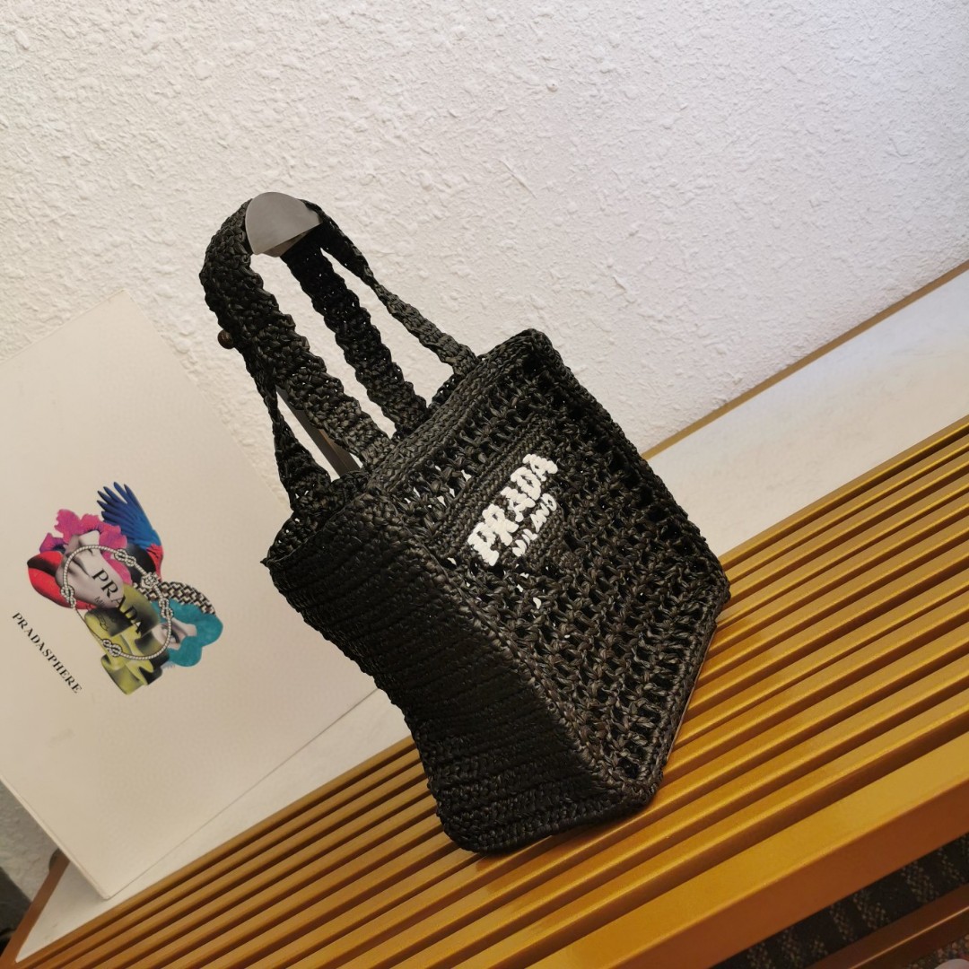 Prada Raffia Tote Bag, Handmade Mini Shopper, Summer Beach Bag 22cm 3 a1743662891683 6672
