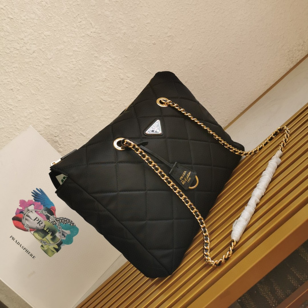 Prada Black Nylon Vintage Chain Shoulder Bag Large 1BG467 2 a1743916914283 7627