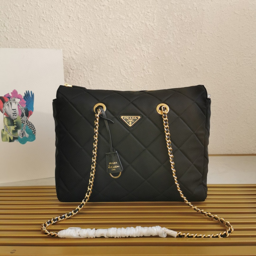 Prada Black Nylon Vintage Chain Shoulder Bag Large 1BG467 1 a1743916914290 1451