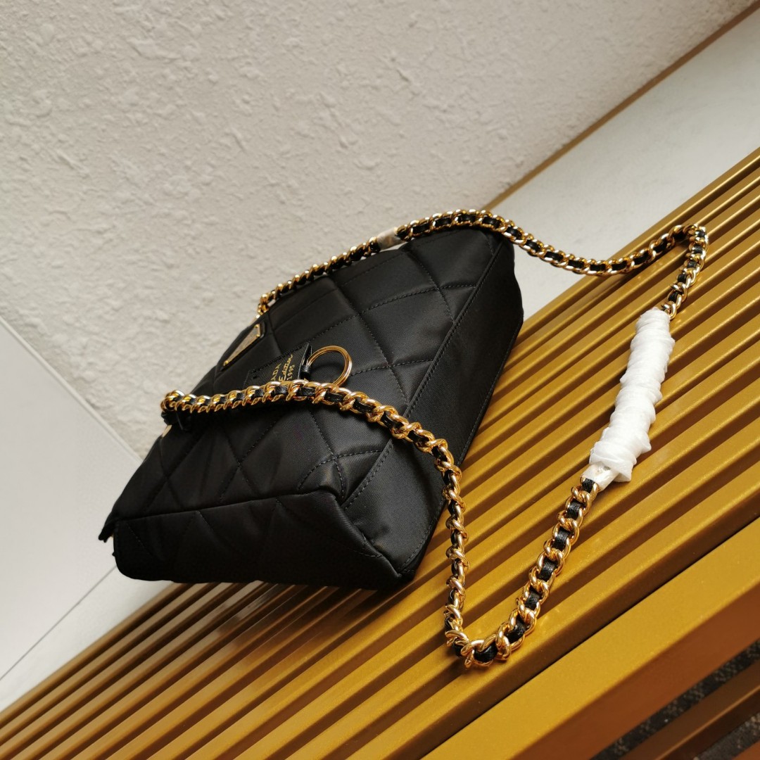 Prada Black Nylon Quilted Chain Shoulder Bag, Vintage Style, 25x24x5cm 4 a1743917032065 5638