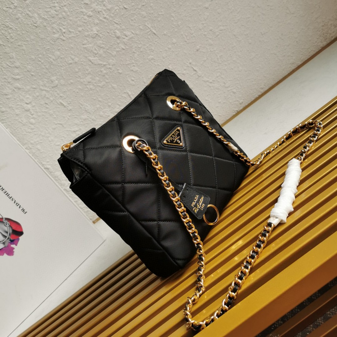 Prada Black Nylon Quilted Chain Shoulder Bag, Vintage Style, 25x24x5cm 2 a1743917032068 0065