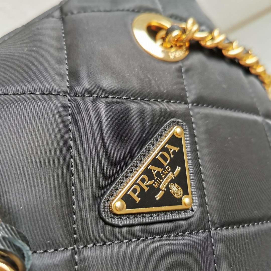 Prada Black Nylon Quilted Chain Shoulder Bag, Vintage Style, 25x24x5cm 5 a1743917032072 4230