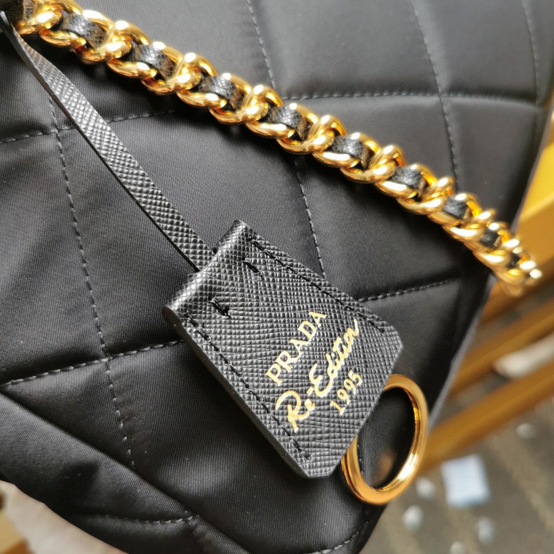 Prada Black Nylon Quilted Chain Shoulder Bag, Vintage Style, 25x24x5cm 7 a1743917037761 2275