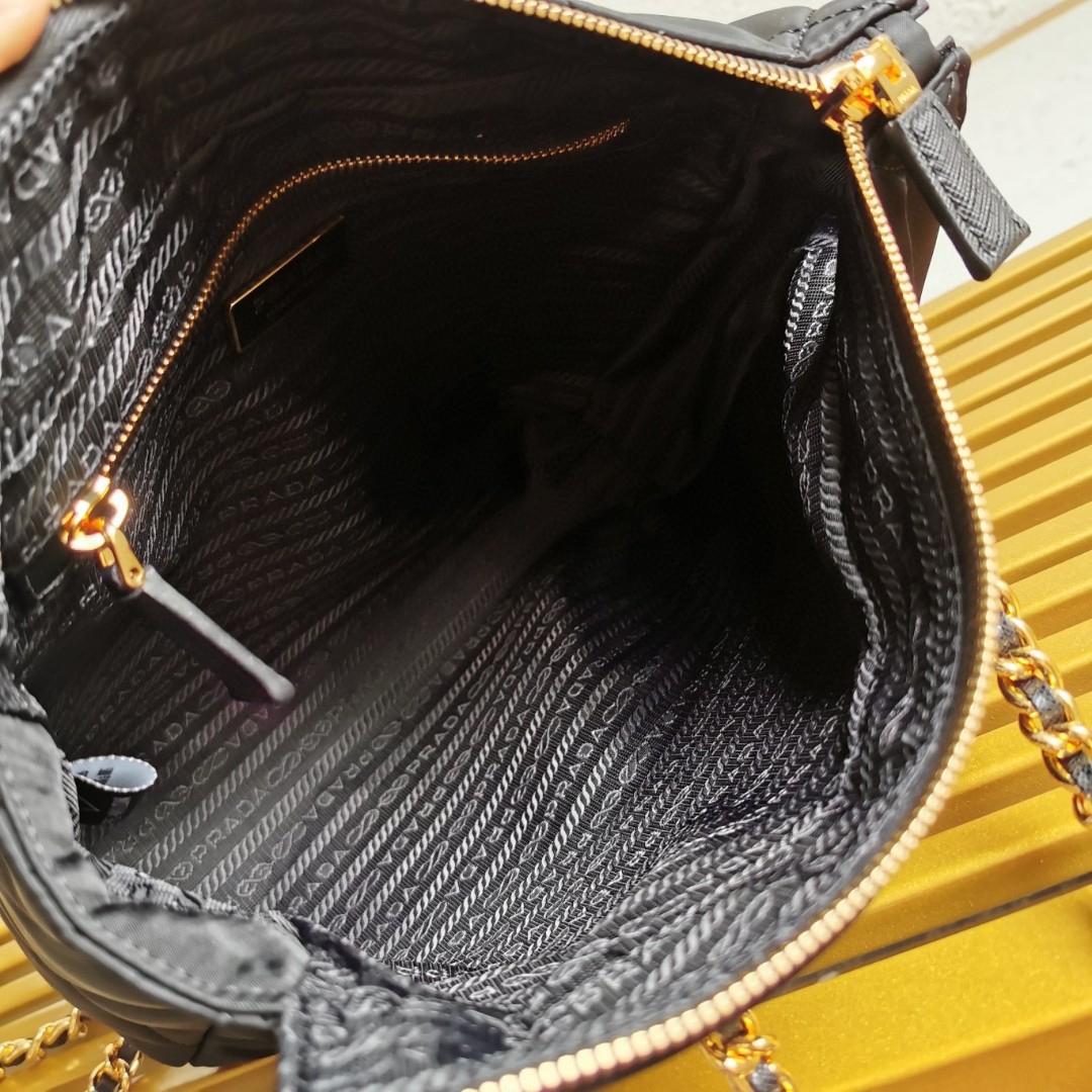 Prada Black Nylon Quilted Chain Shoulder Bag, Vintage Style, 25x24x5cm 8 a1743917037764 1236