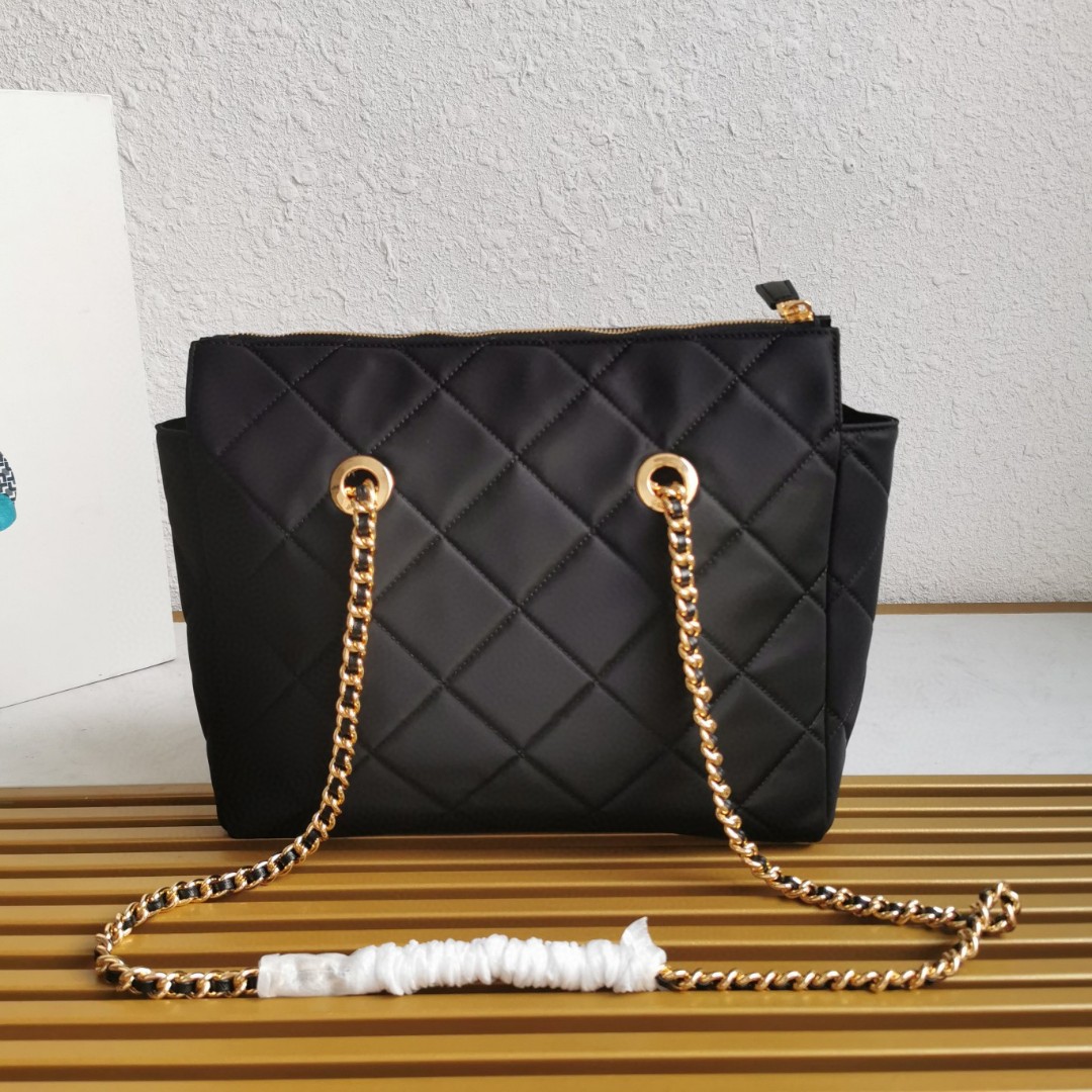 PRADA 1BG529 Black Nylon Quilted Hobo Bag with Gold-Tone Chain Strap 4 a1743917218570 0266