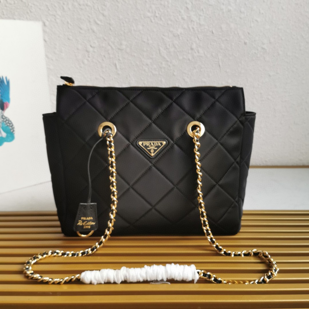 PRADA 1BG529 Black Nylon Quilted Hobo Bag with Gold-Tone Chain Strap 1 a1743917218570 8426