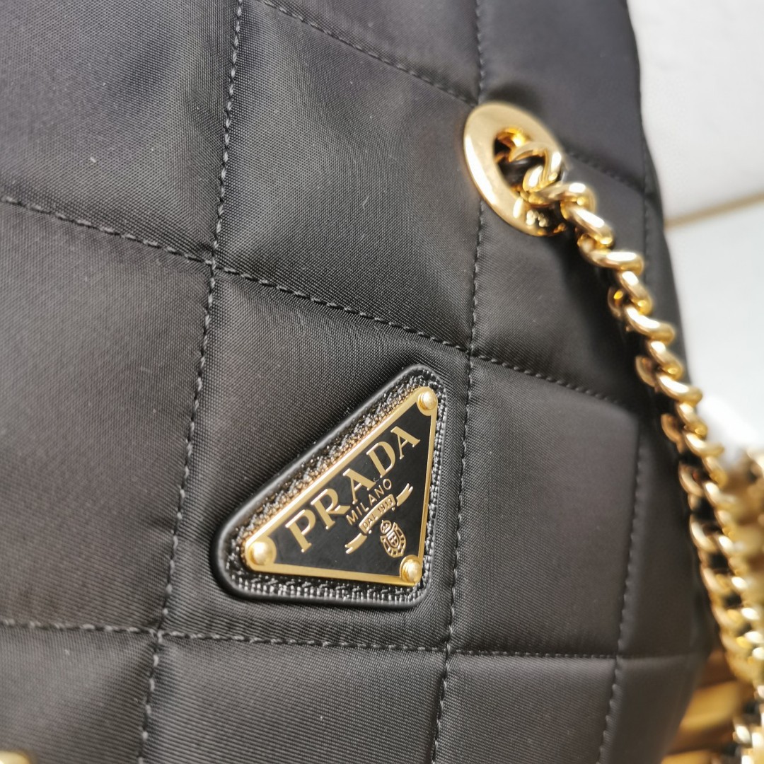 PRADA 1BG529 Black Nylon Quilted Hobo Bag with Gold-Tone Chain Strap 5 a1743917218574 0737
