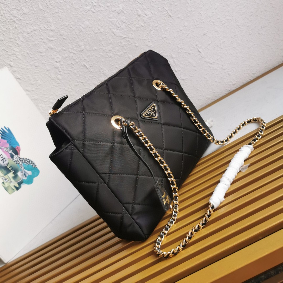PRADA 1BG529 Black Nylon Quilted Hobo Bag with Gold-Tone Chain Strap 2 a1743917218574 7263