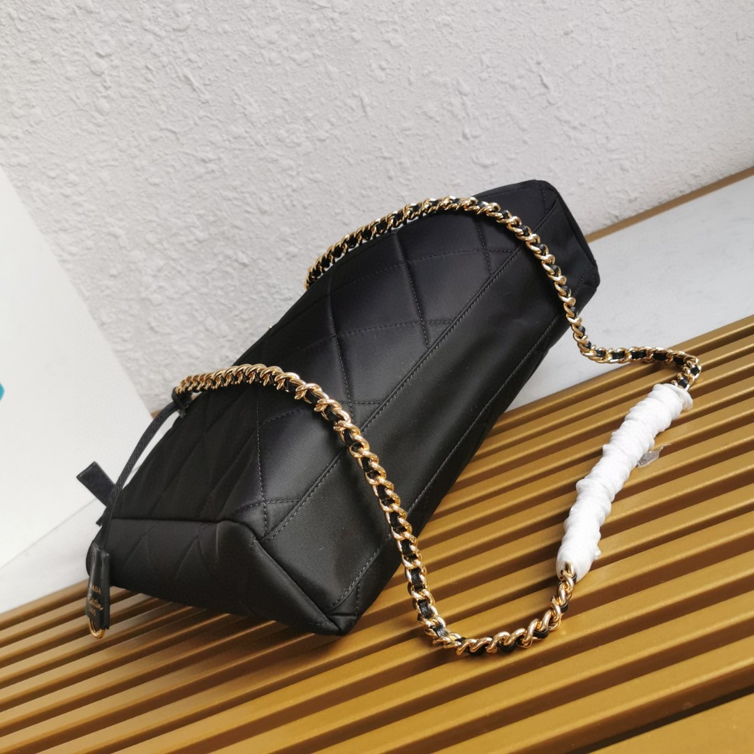 PRADA 1BG529 Black Nylon Quilted Hobo Bag with Gold-Tone Chain Strap 3 a1743917218576 2346