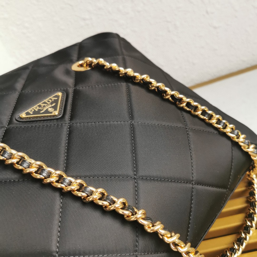 PRADA 1BG529 Black Nylon Quilted Hobo Bag with Gold-Tone Chain Strap 6 a1743917236155 2208