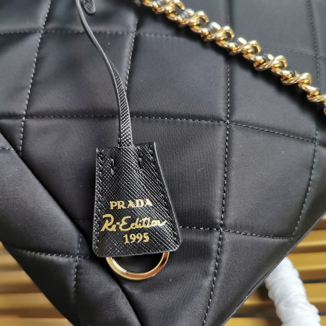 PRADA 1BG529 Black Nylon Quilted Hobo Bag with Gold-Tone Chain Strap 7 a1743917236171 4638