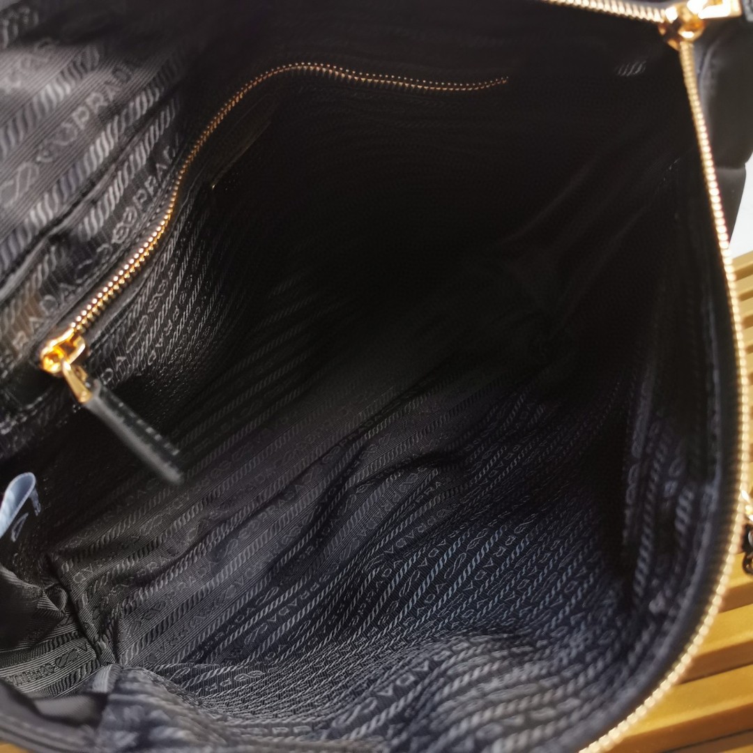 PRADA 1BG529 Black Nylon Quilted Hobo Bag with Gold-Tone Chain Strap 8 a1743917236181 5773