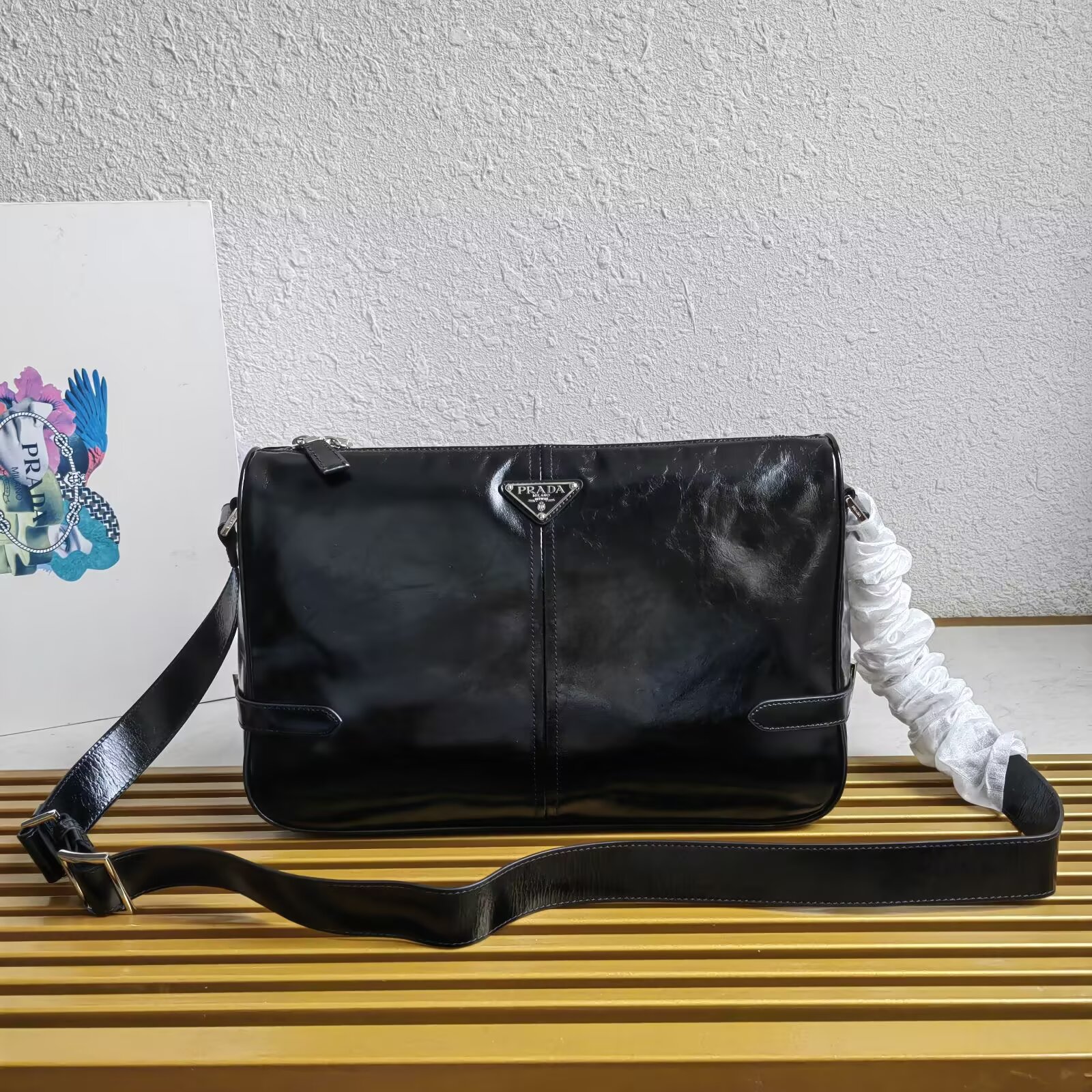 Prada Leather Messenger Bag - 2VH187, Adjustable Strap, Black 2 a1744089311697 6683