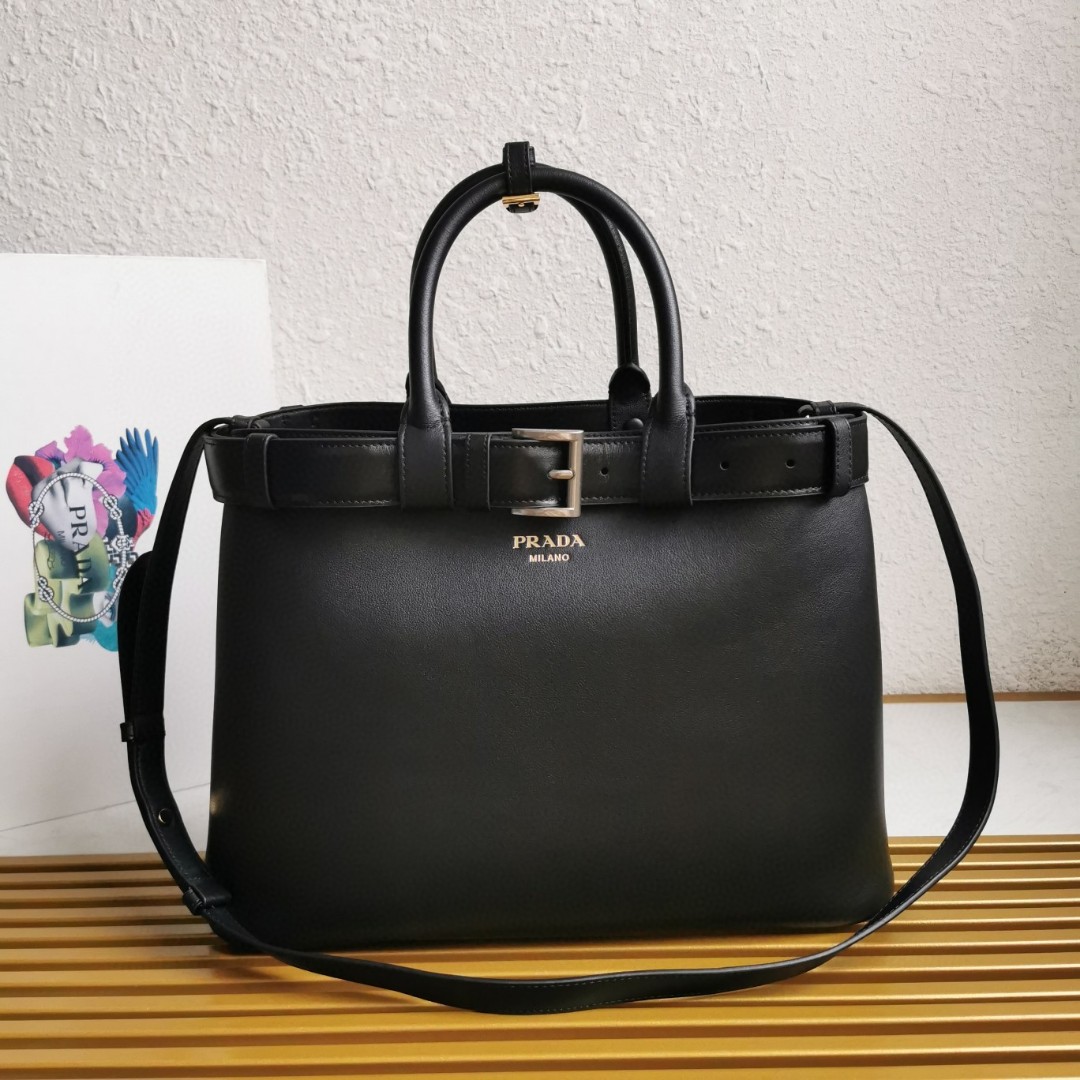 Prada Double Bag Leather Shopping Bag, 38CM, Adjustable Strap, Black 1 a1744090612651 1448
