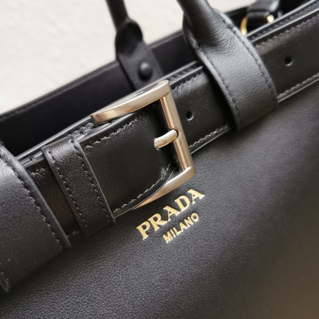 Prada Double Bag Leather Shopping Bag, 38CM, Adjustable Strap, Black 5 a1744090612656 4805