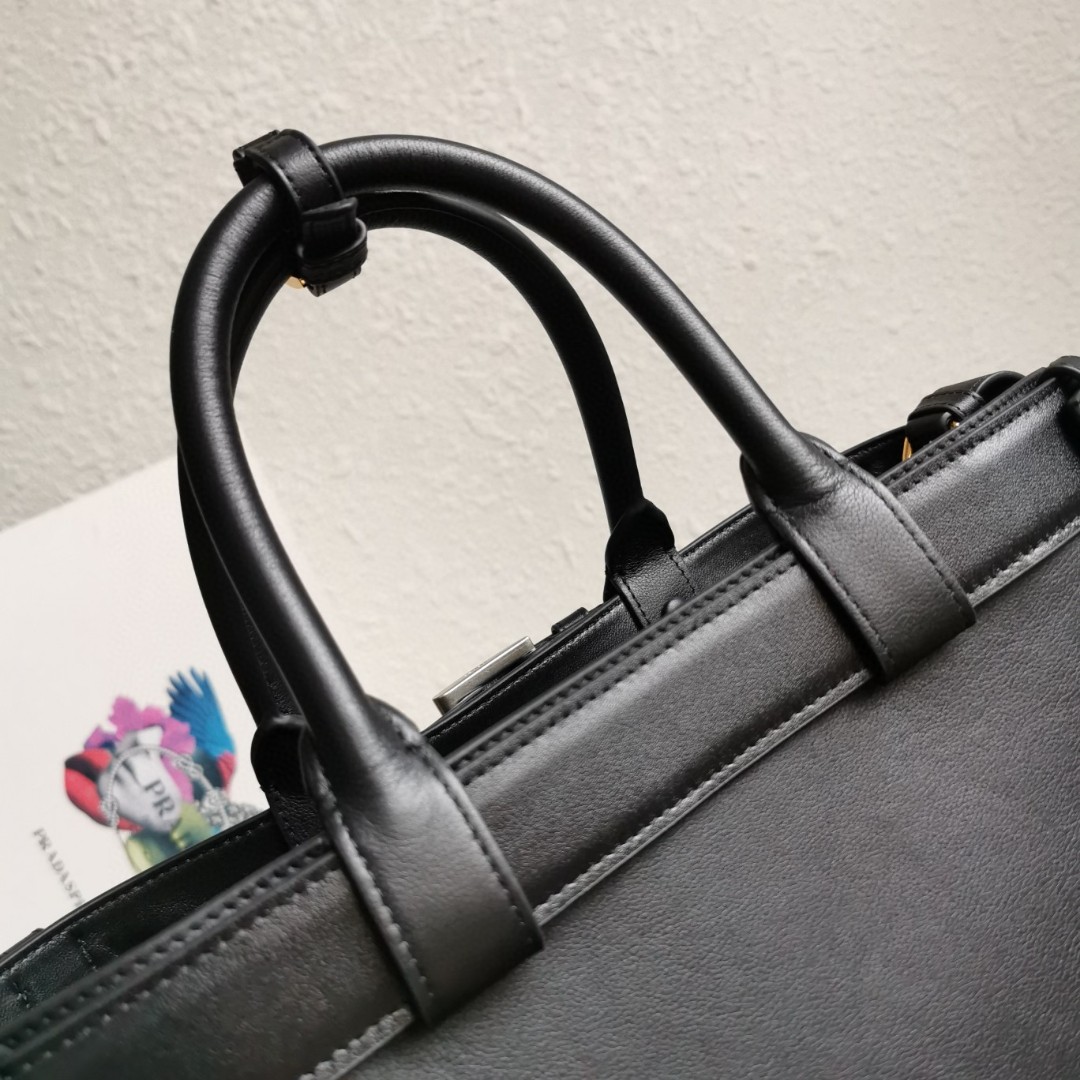 Prada Double Bag Leather Shopping Bag, 38CM, Adjustable Strap, Black 8 a1744090626496 4304