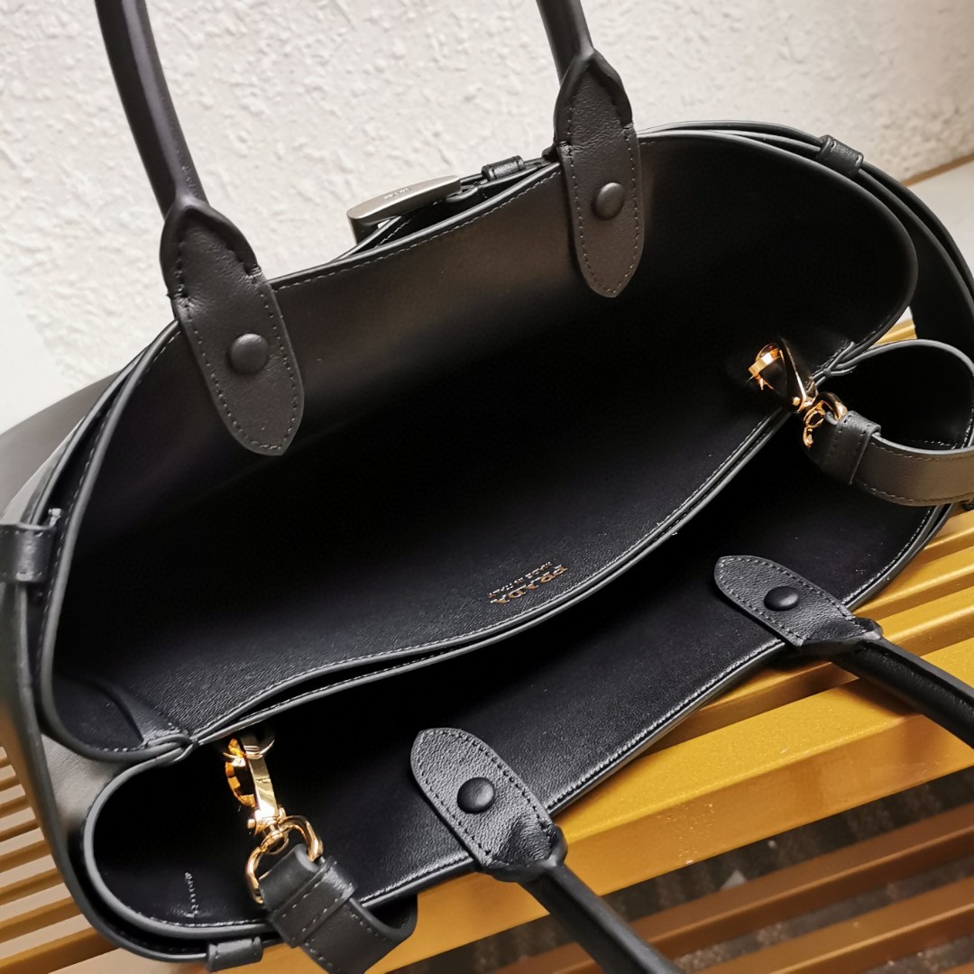 Prada Double Bag Leather Shopping Bag, 38CM, Adjustable Strap, Black 9 a1744090626517 8345