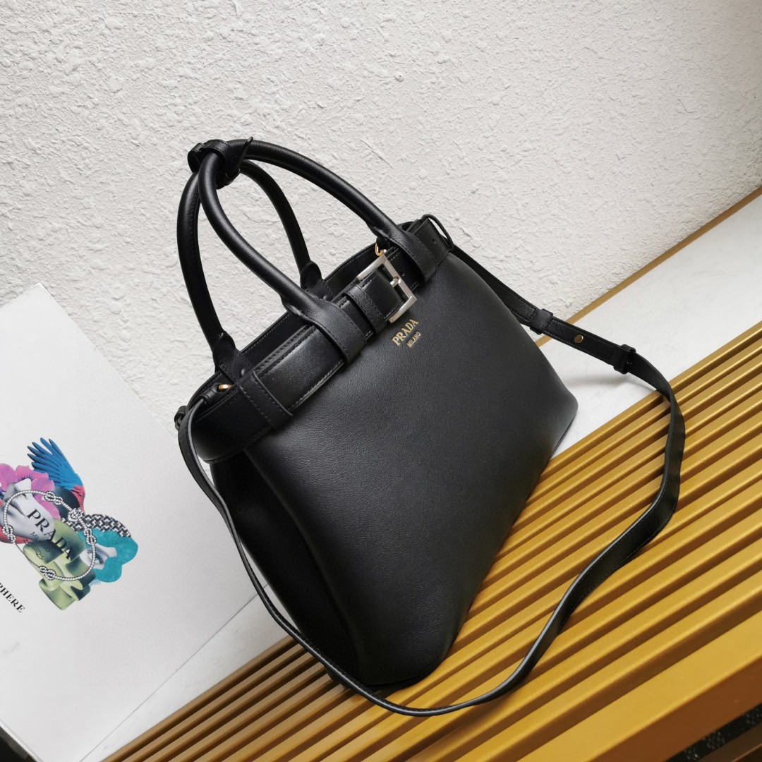 Prada Double Bag Small Shopping Bag - Elegant Black Leather Tote with Adjustable Strap 3 a1744090823044 8424