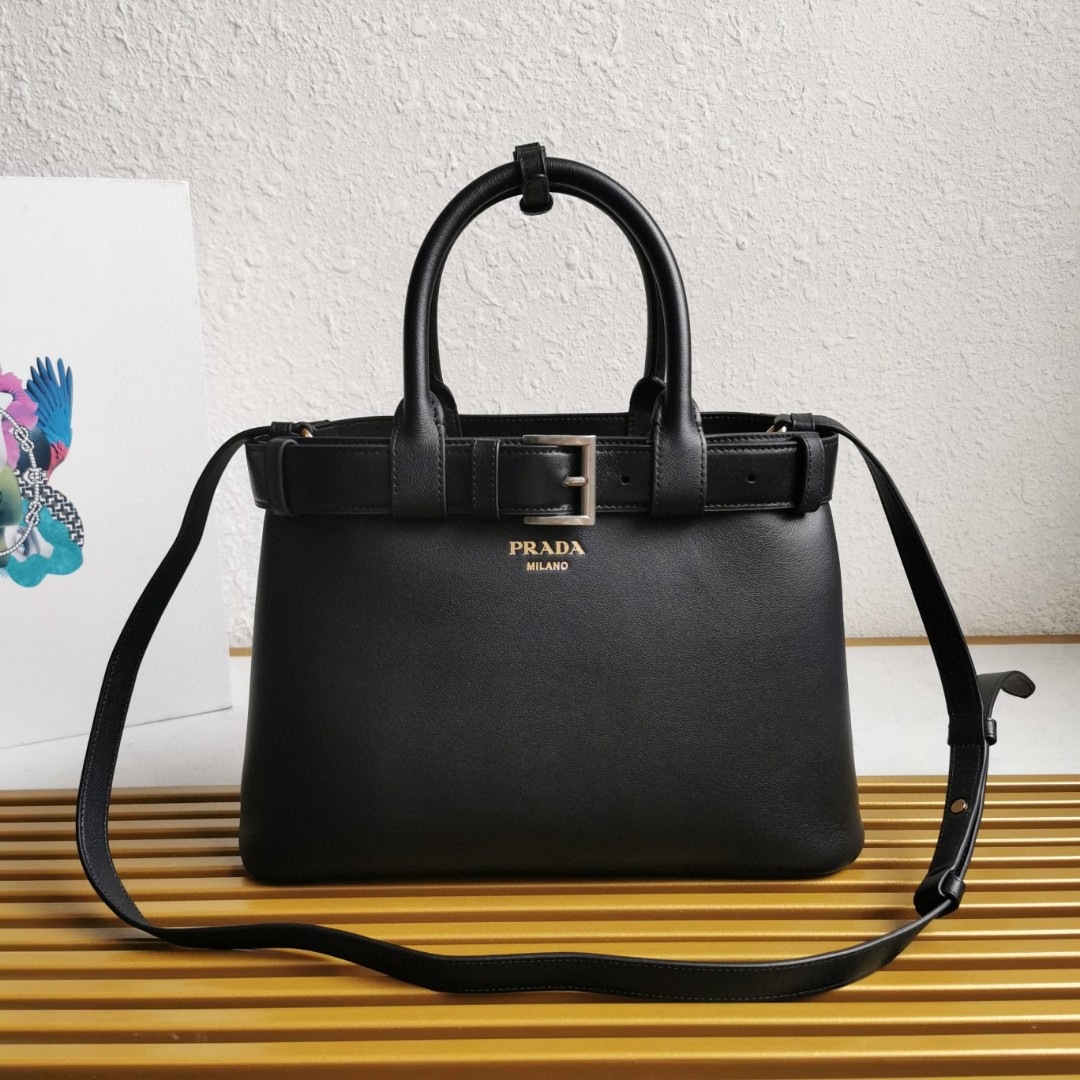 Prada Double Bag Small Shopping Bag - Elegant Black Leather Tote with Adjustable Strap 2 a1744090823059 7476