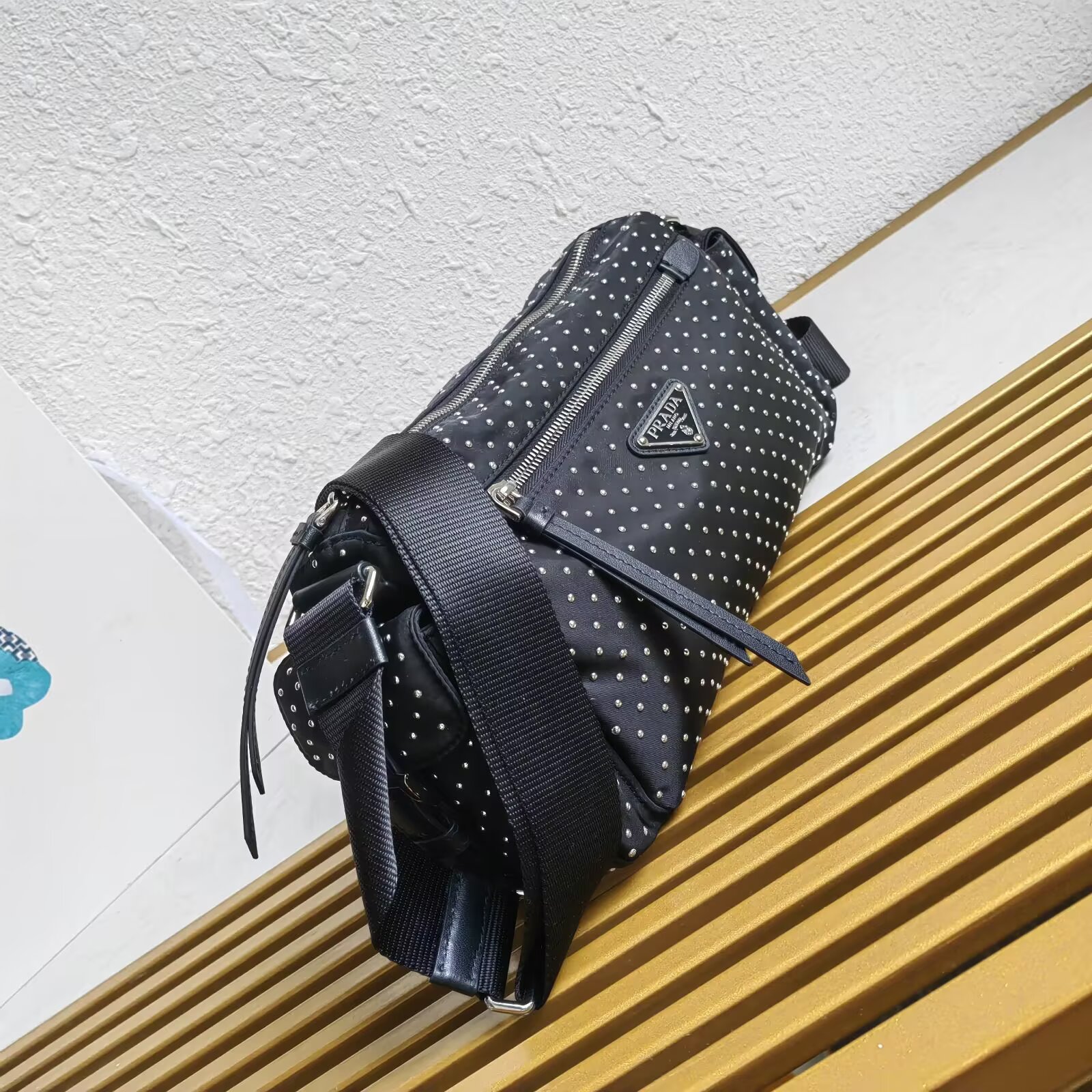 Prada Tessuto Rivet Crossbody Bag, Nylon and Leather, 26/33x17x9 cm 3 a1744176251896 0441