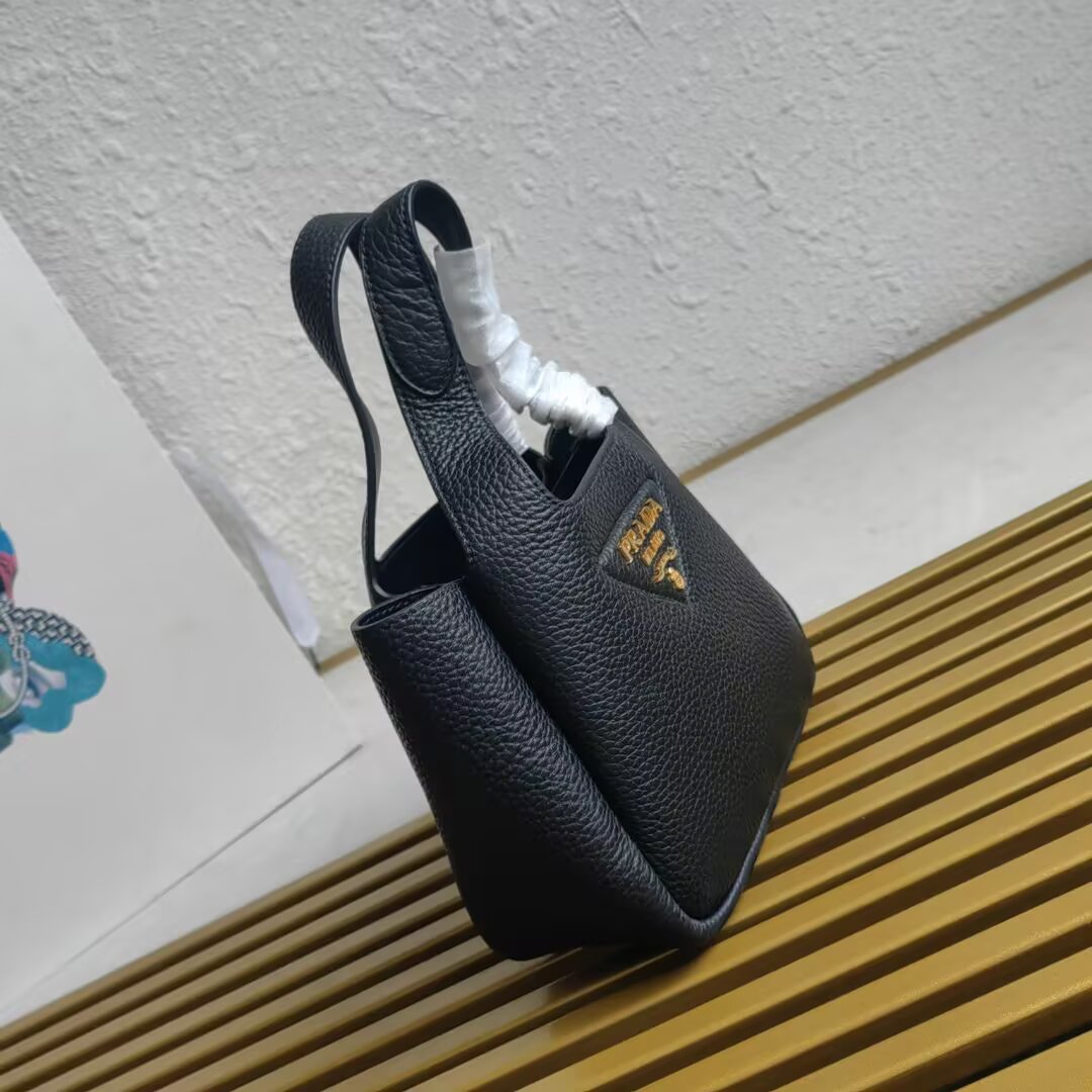 Prada Leather Mini Handbag, Structured Tote with Metal Logo - Black 3 a1744261333373 2081