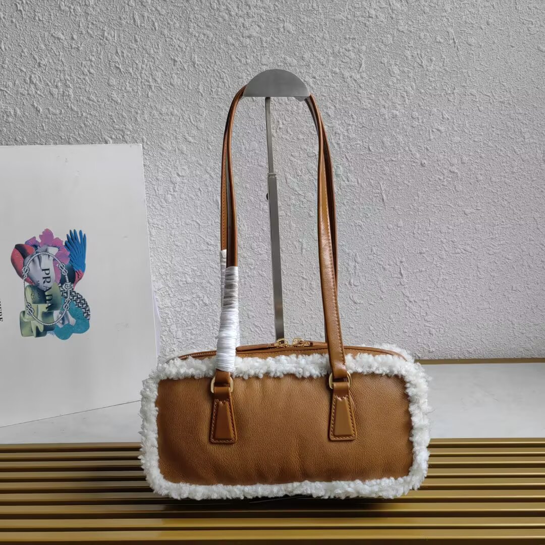 Prada Shearling Trim Leather Handbag, 27cm - Stylish & Functional 4 a1744352364586 1341
