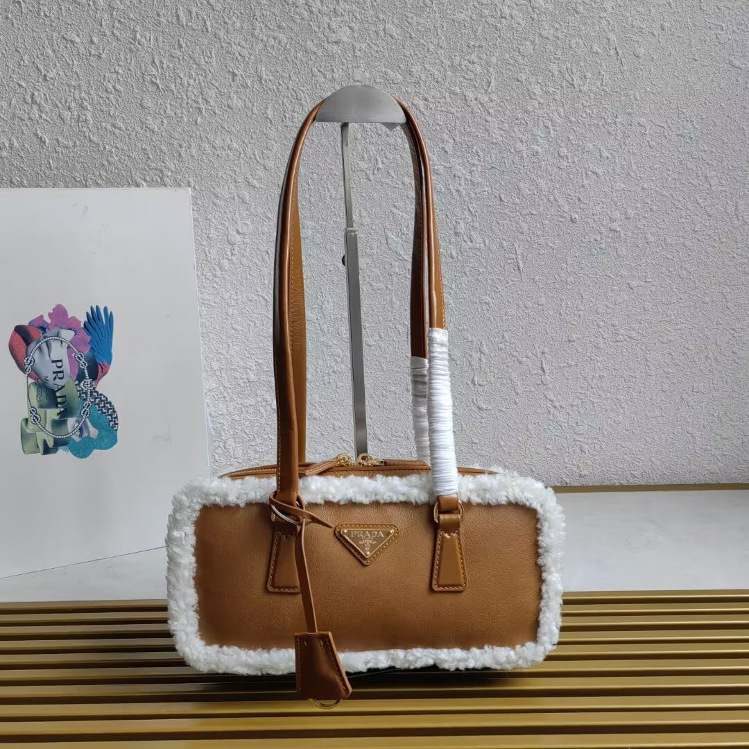Prada Shearling Trim Leather Handbag, 27cm - Stylish & Functional 2 a1744352364588 1562