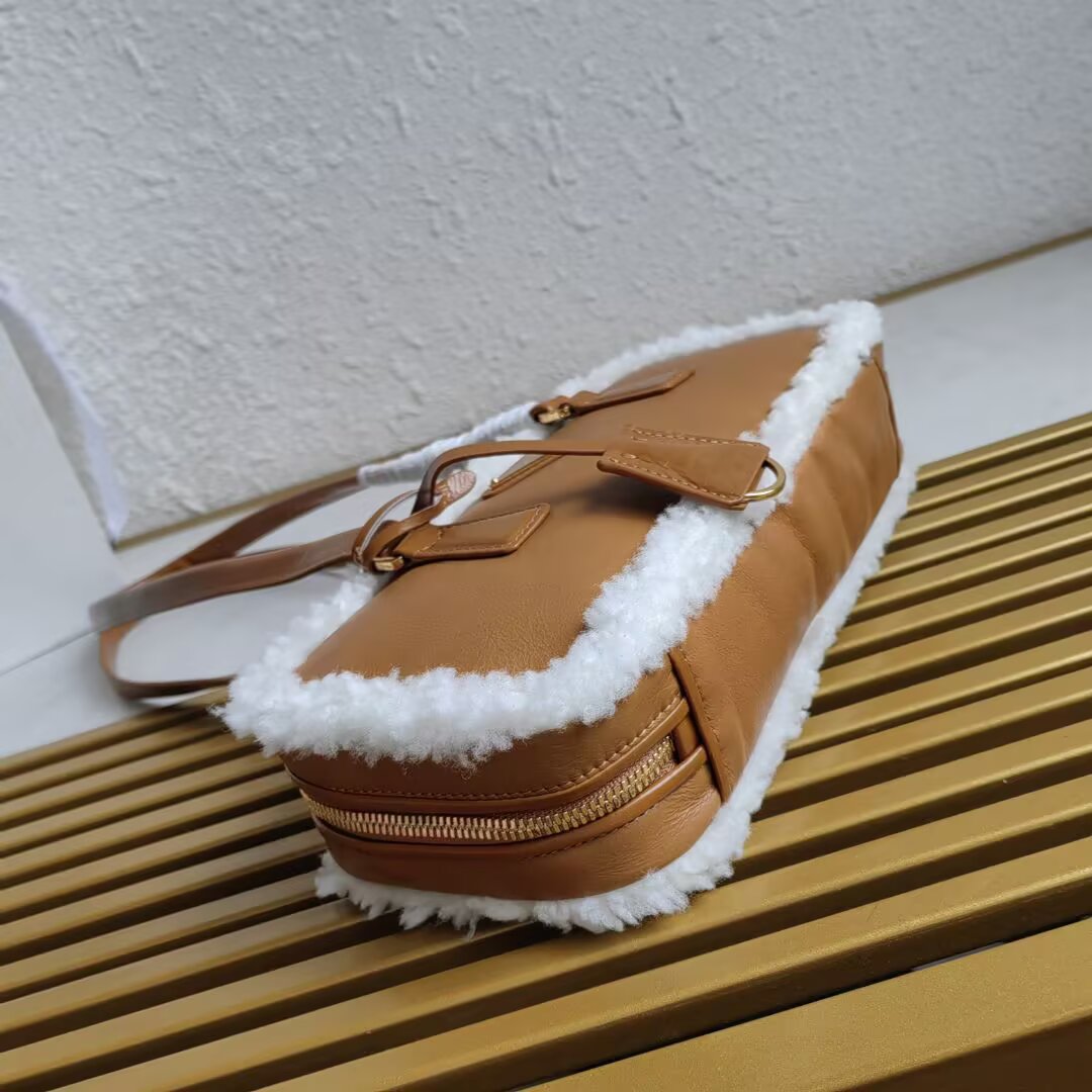 Prada Shearling Trim Leather Handbag, 27cm - Stylish & Functional 5 a1744352364593 7227