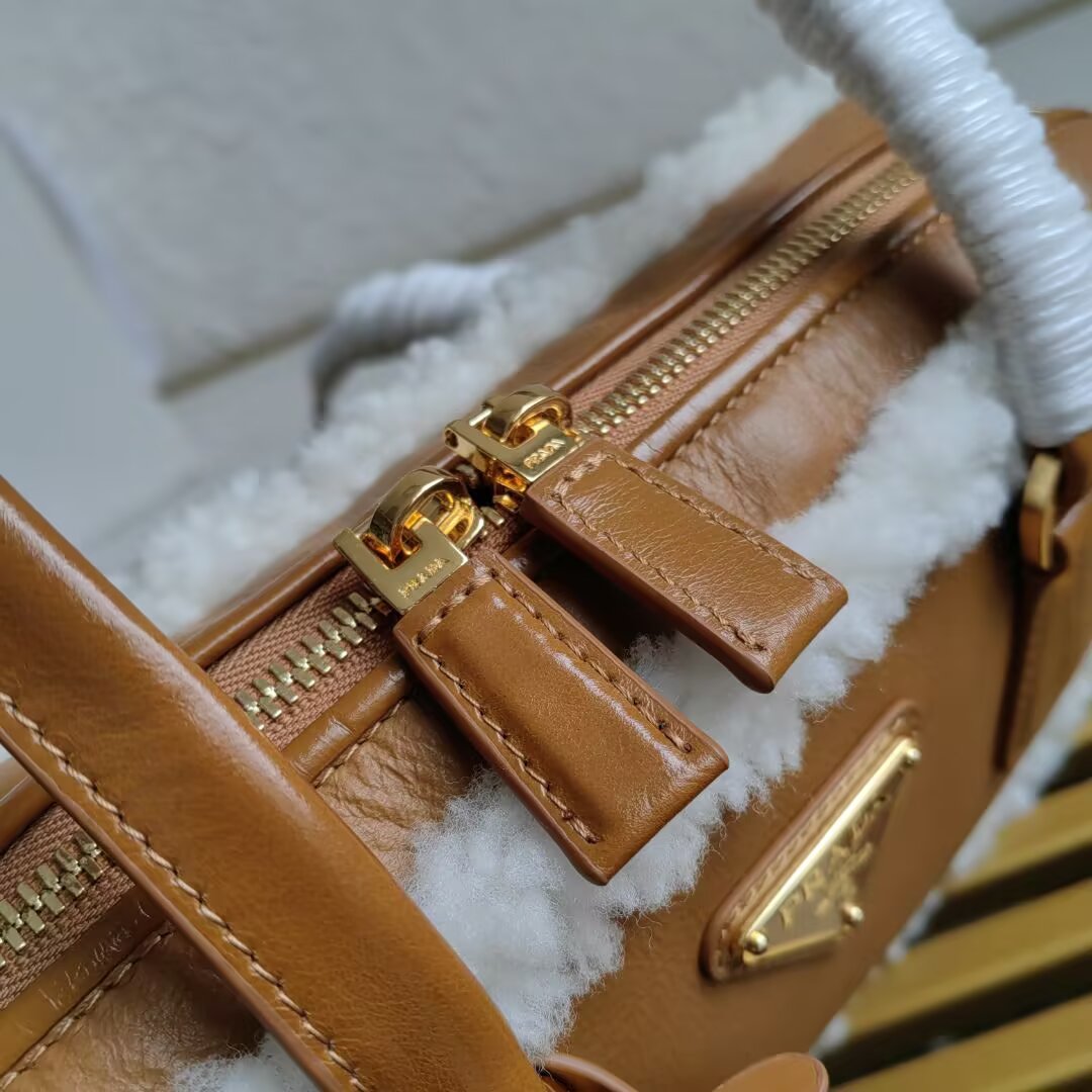 Prada Shearling Trim Leather Handbag, 27cm - Stylish & Functional 9 a1744352373653 8858