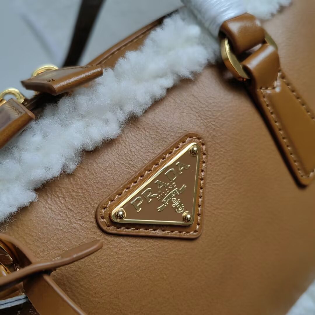 Prada Shearling Trim Leather Handbag, 27cm - Stylish & Functional 7 a1744352373656 6056