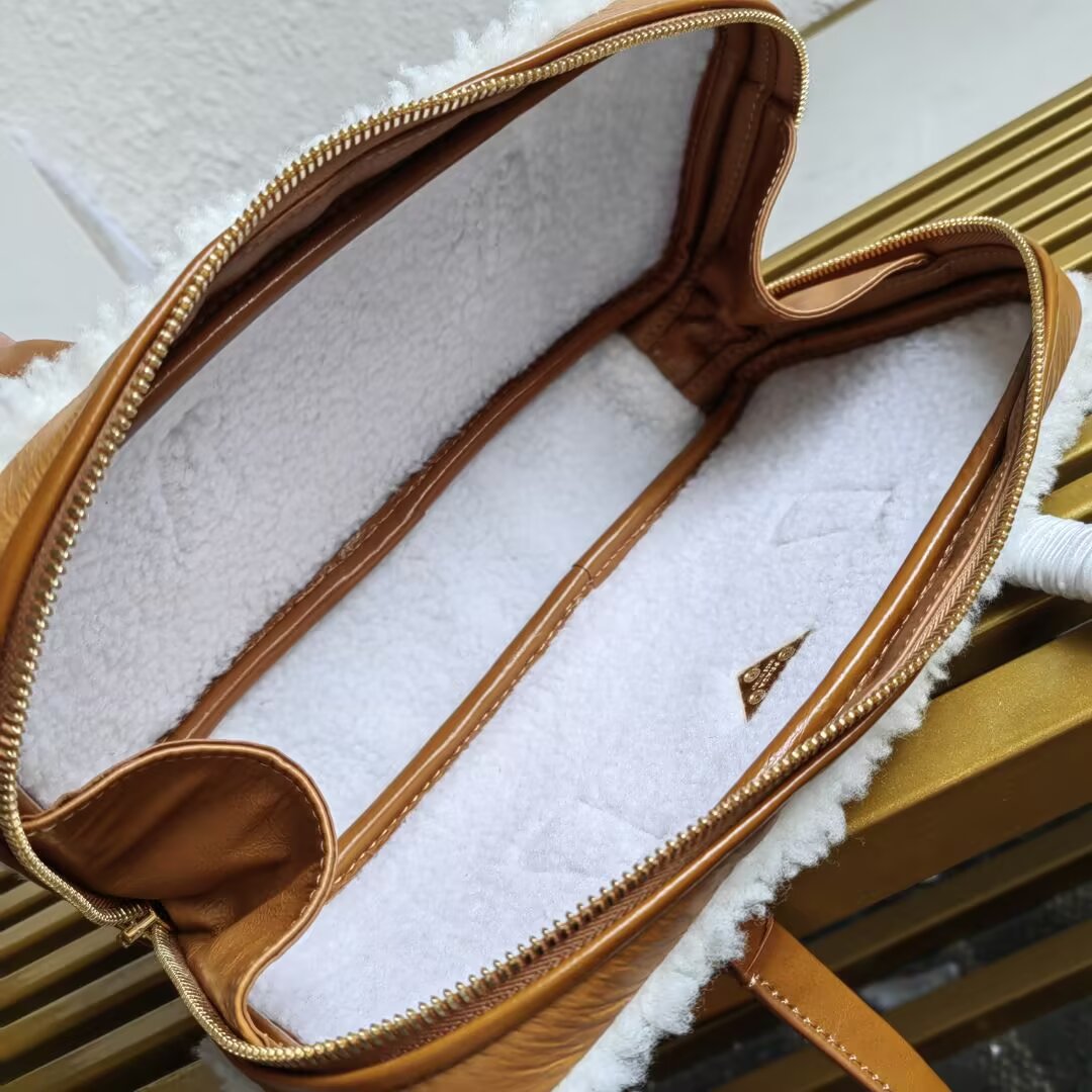 Prada Shearling Trim Leather Handbag, 27cm - Stylish & Functional 10 a1744352373657 1313
