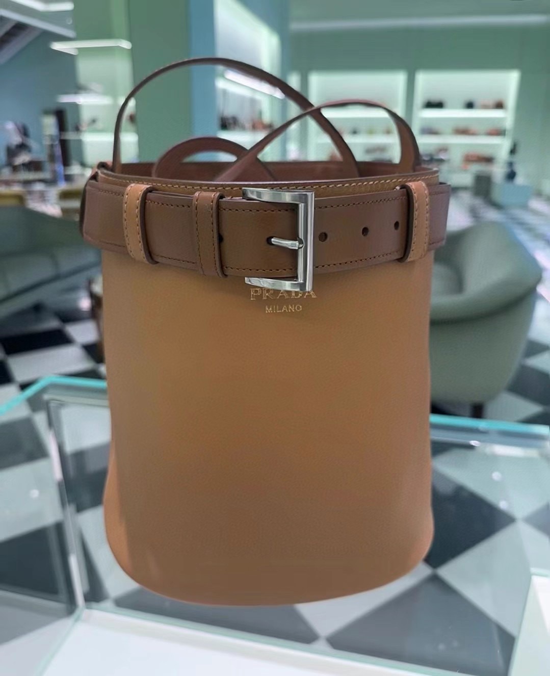 Elegant Bucket Bag in Calf Leather with Adjustable Buckle Strap - 1BE085 4 a1744526578743 7881