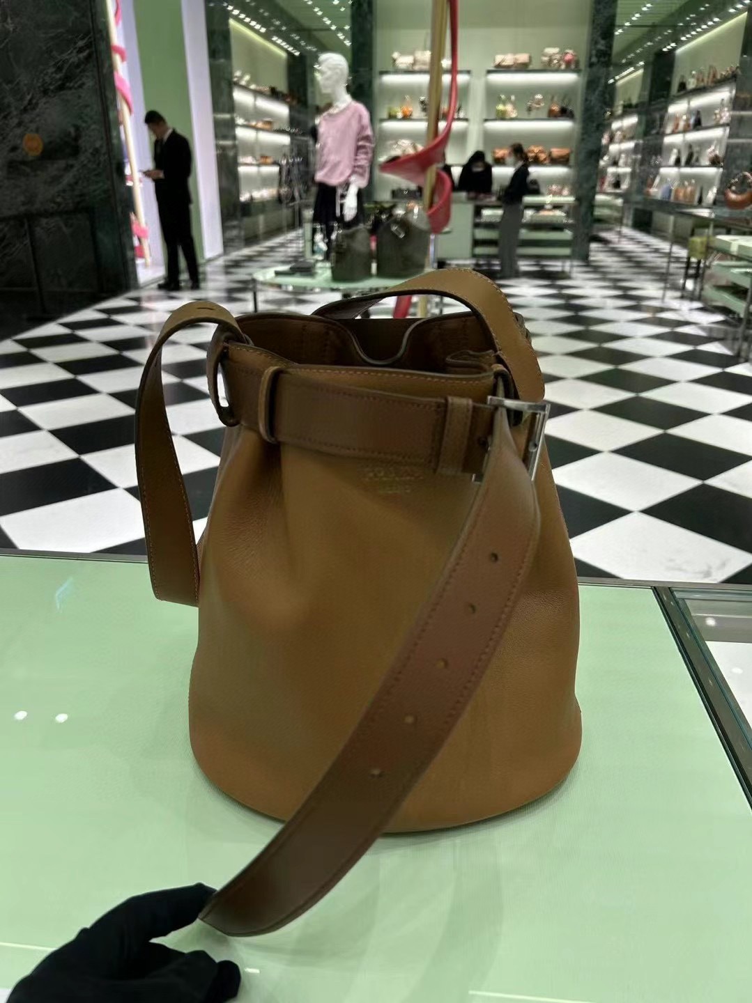 Elegant Bucket Bag in Calf Leather with Adjustable Buckle Strap - 1BE085 3 a1744526578747 2218