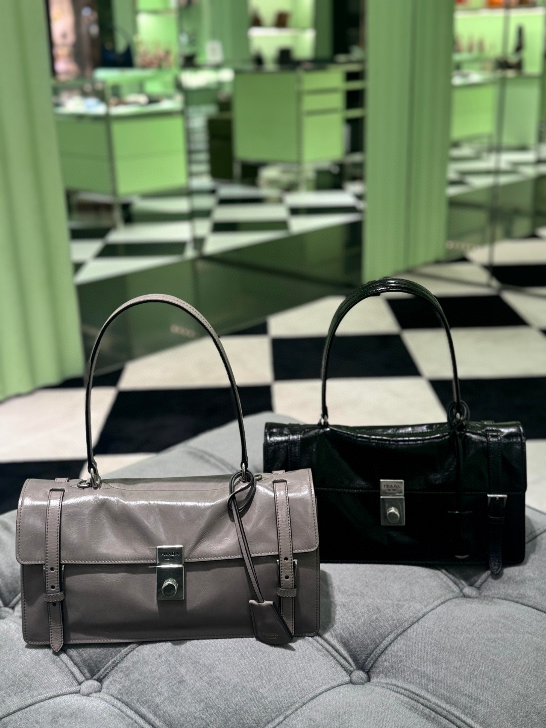 Prada 1BN026 Leather Handbag, Top Handle Bag, Purple-Gray, 32 x 16.5 x 10cm 1 a1745056913264 4177