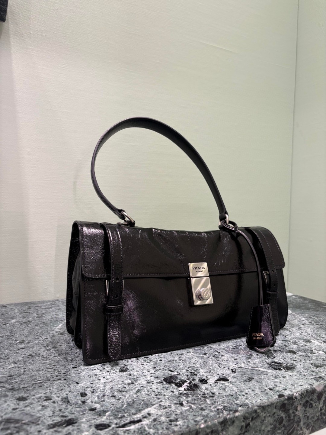 Prada 1BN026 Leather Handbag, Top Handle Bag, Purple-Gray, 32 x 16.5 x 10cm 3 a1745056927127 0005