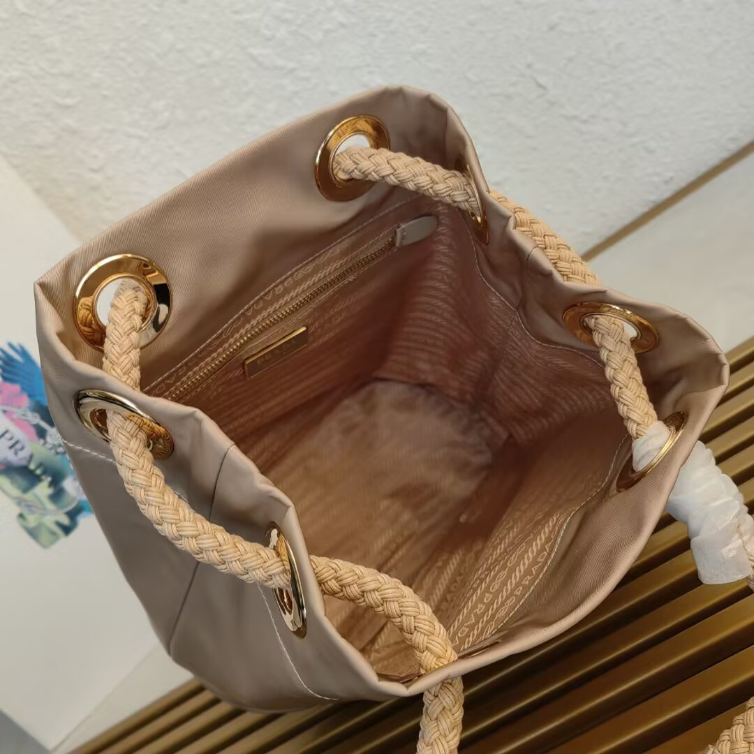 Prada Beige Nylon Bucket Bag with Rope Handle | 1BE082 Show Collection 10 a1745211815327 4868