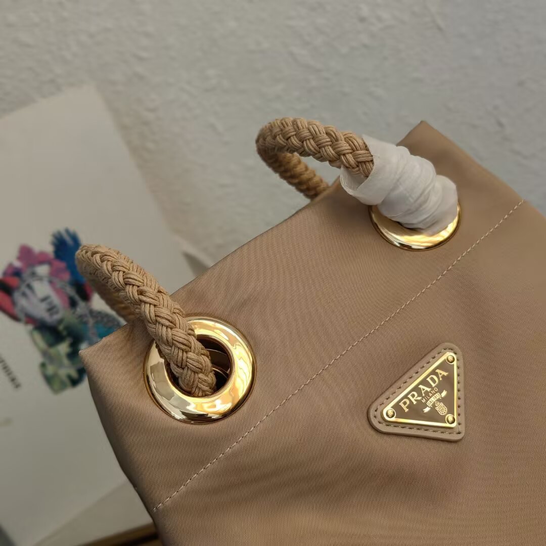 Prada Beige Nylon Bucket Bag with Rope Handle | 1BE082 Show Collection 8 a1745211815331 6481