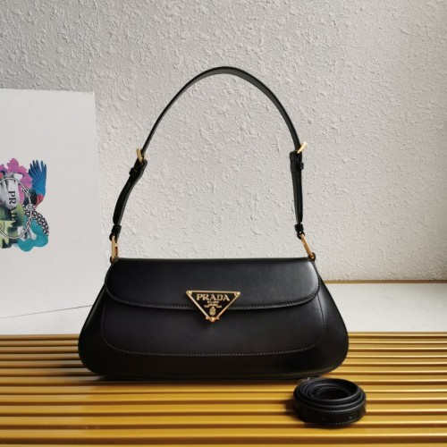 Prada 1BD344 Flap Shoulder Bag Smooth Leather Black 31 cm