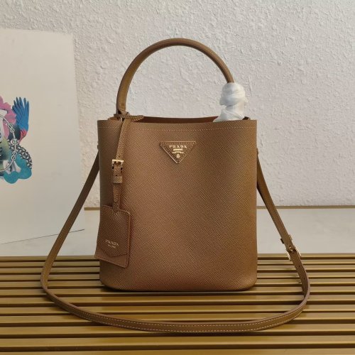 Prada Saffiano Leather Bucket Bag with Detachable Strap - 22 x 23 x 13 cm 1 Prada Saffiano Leather Bucket Bag with Detachable Strap - 22 x 23 x 13 cm