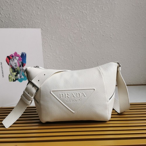 Prada White Leather Messenger Bag with Triangle Logo, 26 cm 1 Prada White Leather Messenger Bag with Triangle Logo, 26 cm