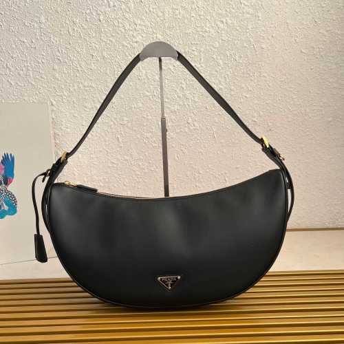 Prada Leather Handbag - Black Crescent Shoulder Bag, Adjustable Strap