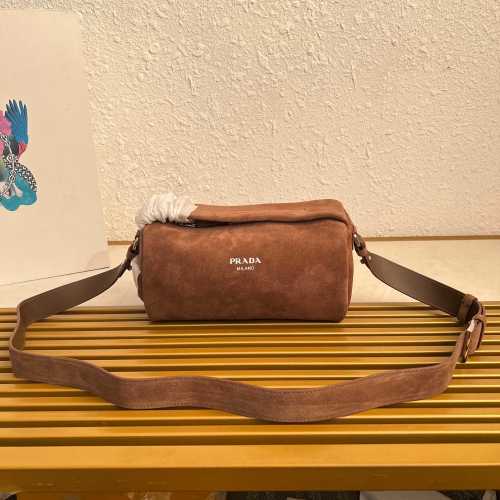 Prada Boston Bag Suede Leather Crossbody Bag, Brown, 24x11x11cm 1 Prada Boston Bag Suede Leather Crossbody Bag, Brown, 24x11x11cm